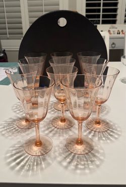 Set of 11 Vintage Blush Pink Wine Glasses