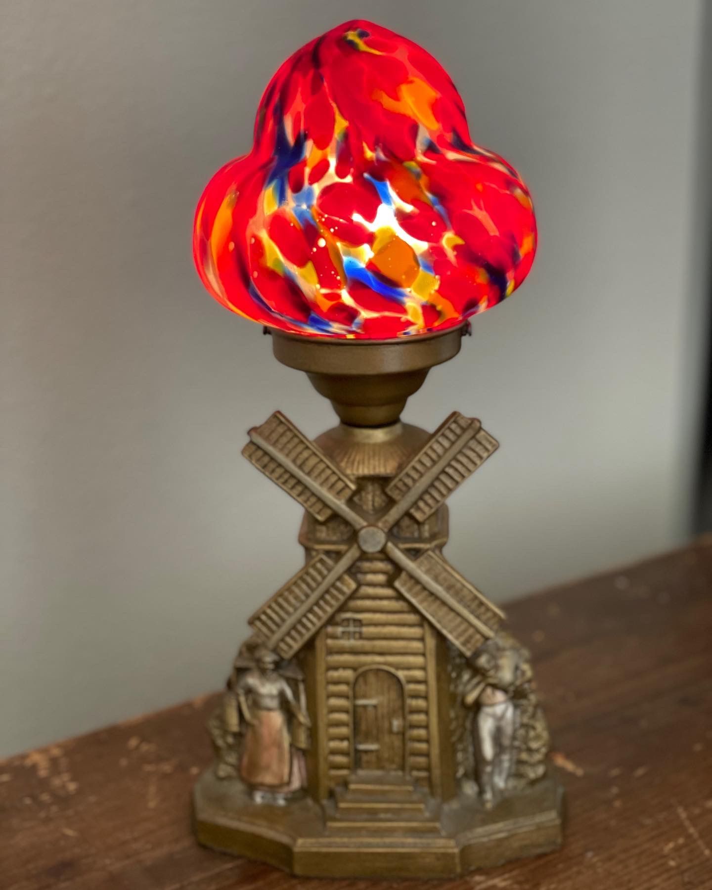 Antique Art Deco Spelter Lamp With Shade