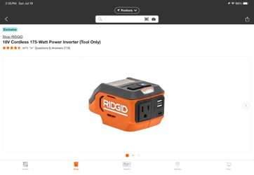 Ridgid 18V Cordless 175-Watt Power Inverter Kit (Power Inverter, 2ah MAX battery, and charger)