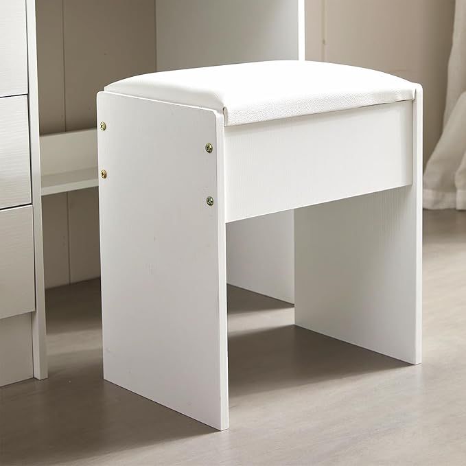 Brand New In Box Vanity Stool for Dressing Table, White Modern Vanity Stool with Cushion, Square Foot Stool Ottoman Foot Rest, Makeup Vanity Stool Cha