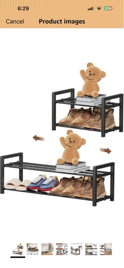 Expandable Shoe Rack, Heavy Duty Metal Shoe Organizer for Closet 2Tier Heavy Duty Iron Adjustable Shoe Storage,Fits 12+ Pairs,Space-Saving,Non-Slip,Ea
