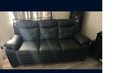 Black Faux Leather 3-Seat Sofa