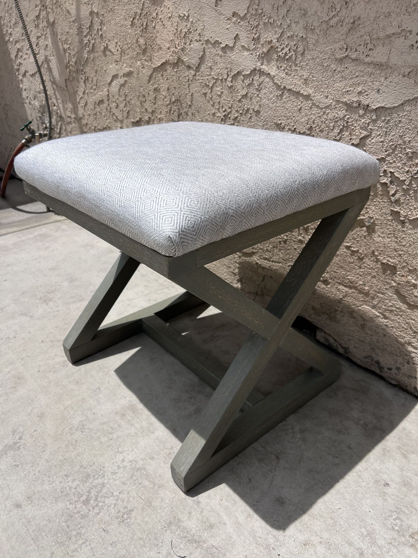 Square Linen Wood Vanity Stool With X-Leg