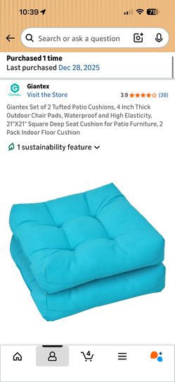 Beautiful Turquoise Giantex Set of 2 Tufted Patio Cushions, 4 Inch Thick Outdoor Chair Pads, Waterproof and High Elasticity, 21"X21" Square Deep Seat 