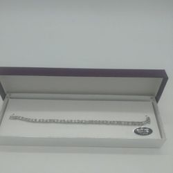 New Fine Sterling Silver Overlay Tennis Bracelet Made With Swarovski Crystals 7 1/2