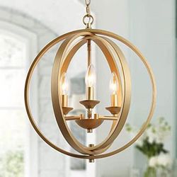 KSANA Gold Orb Chandelier Modern Globe 3 Light Fixture for Dining & Living Room, Bedroom, Foyer and Kitchen *Open Box-Pre Owned* 