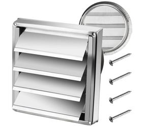 Funmit 6'' Metal Dryer Vent Cover, 7"x7" Outside Dimensions with Metal Mesh Screen, Outdoor Stainless Steel Louvered Vent Cover Includes 4 Screw for E