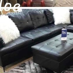 🎖ASK DISCOUNT COUPON`sofa Couch Loveseat living room set sleeper recliner daybed futon options]vnt Black Faux Leather Sectional 
