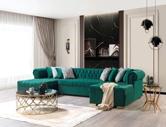 Green Double Chaise Velvet Sectional