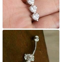 2Ct Heart Cut Simulated Diamond 3 Stone Belly Button Ring 14K White Gold Plated