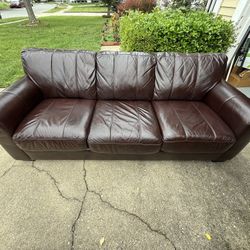 Leather Sofa Bed + Ottoman