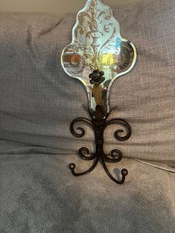 VTG Mirrored wall sconce double metal scroll hooks 17” tall