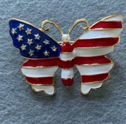 American Flag Butterfly Enamel Brooch Pin