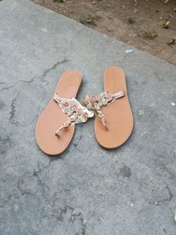 Jeweled Thong Sandals Rose Gold
