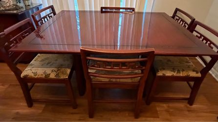 MCM Asian Inspired Dining Table with Six Chairs made by Homer Bros. Furniture in  Chicago.