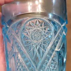 Blue Glass Tumbler Old Barware Decorative Collectible Cut Star Vintage