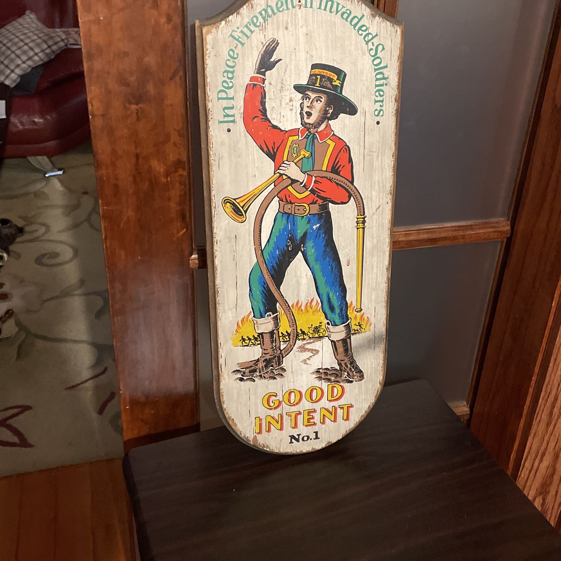 Antique Fireman O The Wooden Board Vey Good Condition