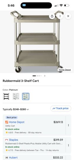 Rubbermaid 3-Shelf Utility Cart – Platinum