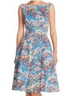 Maggy London brand Blue Floral Sleeveless A-Line Dress