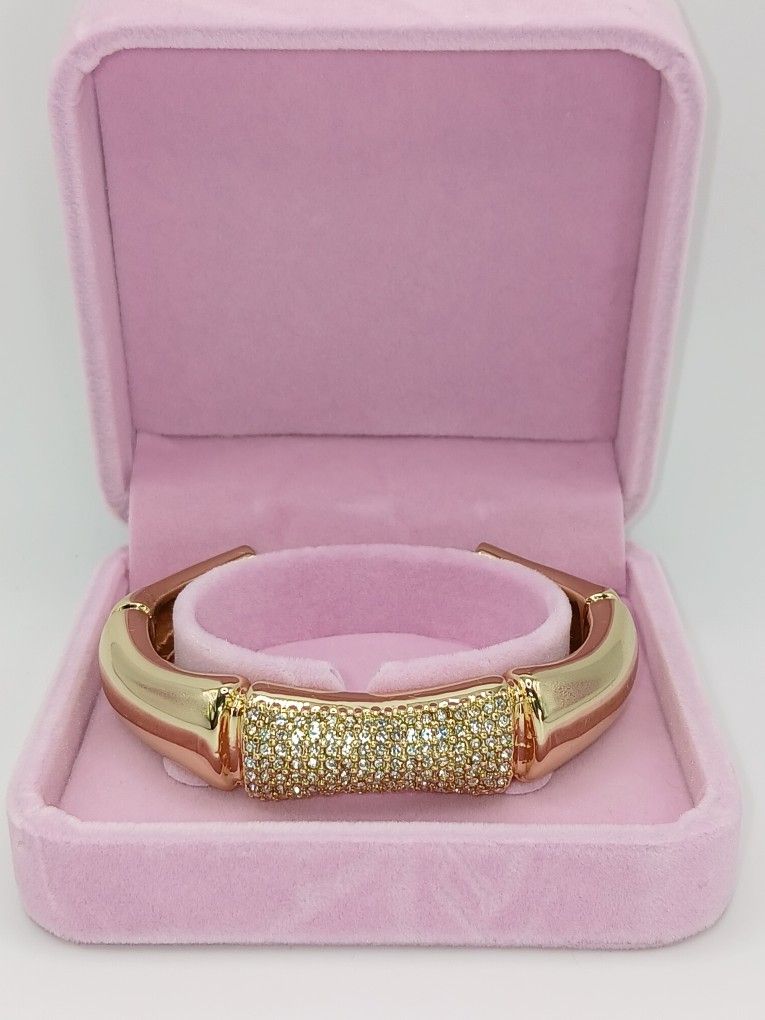 18k Gold Plated Simulated Diamond Cuff Bangle Bracelet Gift Boxed