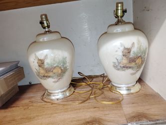 Vintage porcelain deer decal lamp, hand painted.