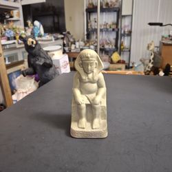 Beige Stone Like Ceramic Ancient Egyptian Figurine Of A Pharaoh Seated On The Throne