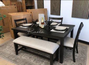 Elegant 6-Pc Charcoal Dining Table Set
