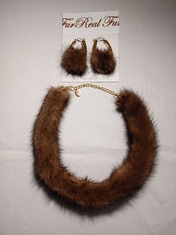 Real Mink Fur Necklace and Earring Set