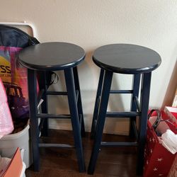 2 Blue Wooden Stools