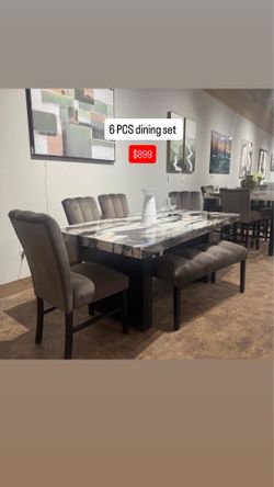 Dining table, 4 chairs and bench