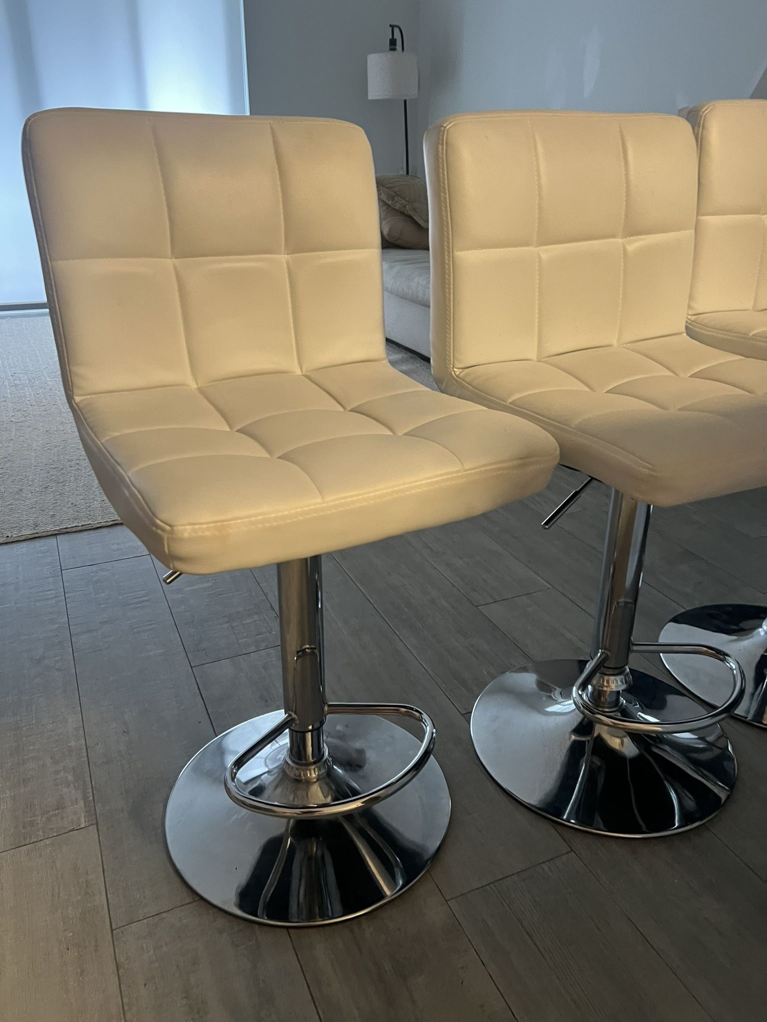 4 White Bar Stools - Adjustable Height