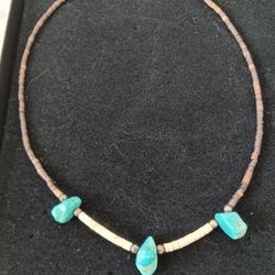Vtg.sterling Silver Heishi Shells& TURQUOISE Necklace