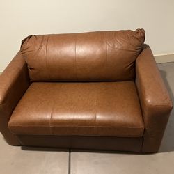 Brown Faux Leather Loveseat Sofa Bed – Pull-Out Sleeper – Full Dimensions Listed