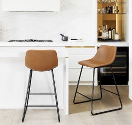 LUE BONA Bar Stools Set of 4, 24" ALX Faux Leather Barstools, Modern Counter Height Stools with Back and Metal Legs, Armless Counter Chairs for Kitche