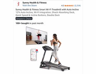 Sunny Health & Fitness Smart Wi-Fi Treadmill with Auto Incline