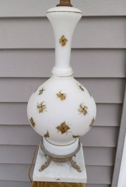 Vintage Glass White Lamp with Brass feet and Marble base
