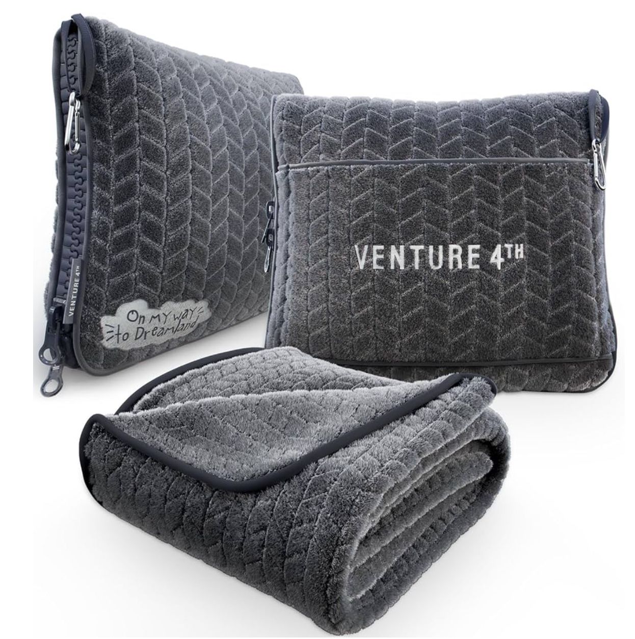 VENTURE 4TH Travel Blanket Pillow – Premium Ultra-Soft & Warm 2-in-1 Blanket or Pillow for Airplane, Car & Bus – Compact, Lightweight & Portable – Lin