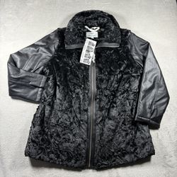 Dennis Basso Faux Leather Jacket Faux Fur Collar Women’s Size 1X Black NWT