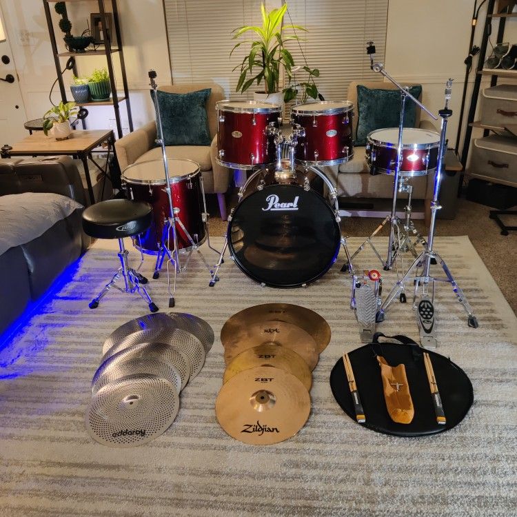 Pearl Forum 5pc Complete Drum set Bateria Cymbals Stands Bass Pedal Throne Gear Sale 35-80% Off Retail