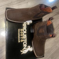 Rrouston Boots brown woven leather square-toe ankle boots