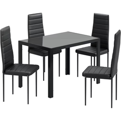 LAZY BUDDY 5-Piece Kitchen Dining Set, Rectangular Glass Table