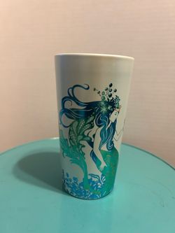 Starbucks 2022  teal blue green gold metallic mermaid ceramic 12 oz