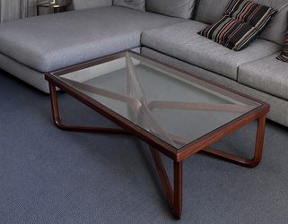 Brown Wood Rectangle Glass Coffee Table
