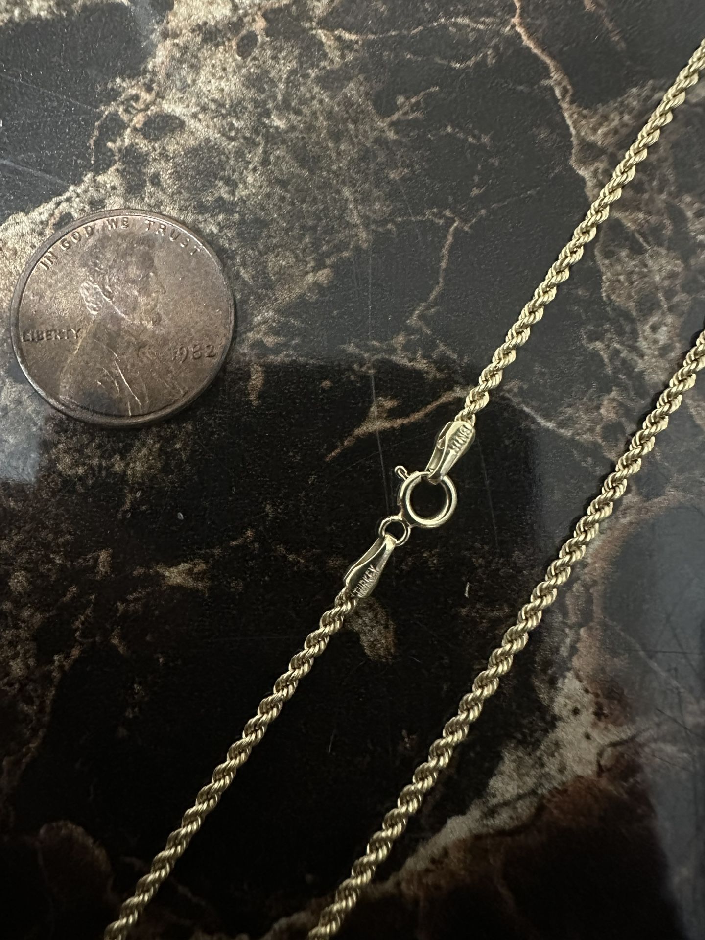 Solid 10k Yellow Gold Rope Necklace Chain Beautiful 20” Length 2mm Wide