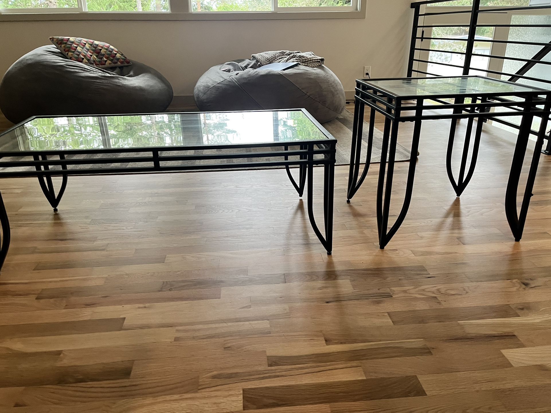 Coffee Table And Side Table - Metal/Glass/Black