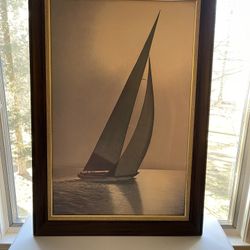 Large Vintage Framed Sailboat Picture