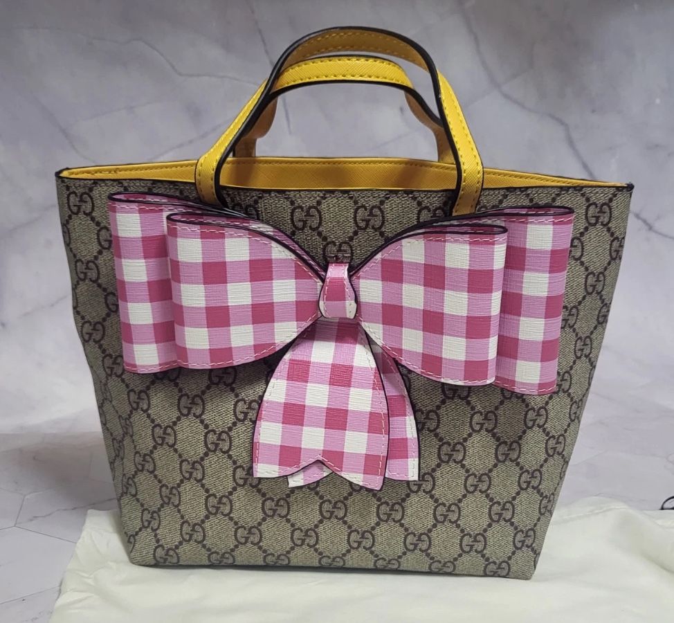 Gucci Gingham Ribbon Tote, Authentic