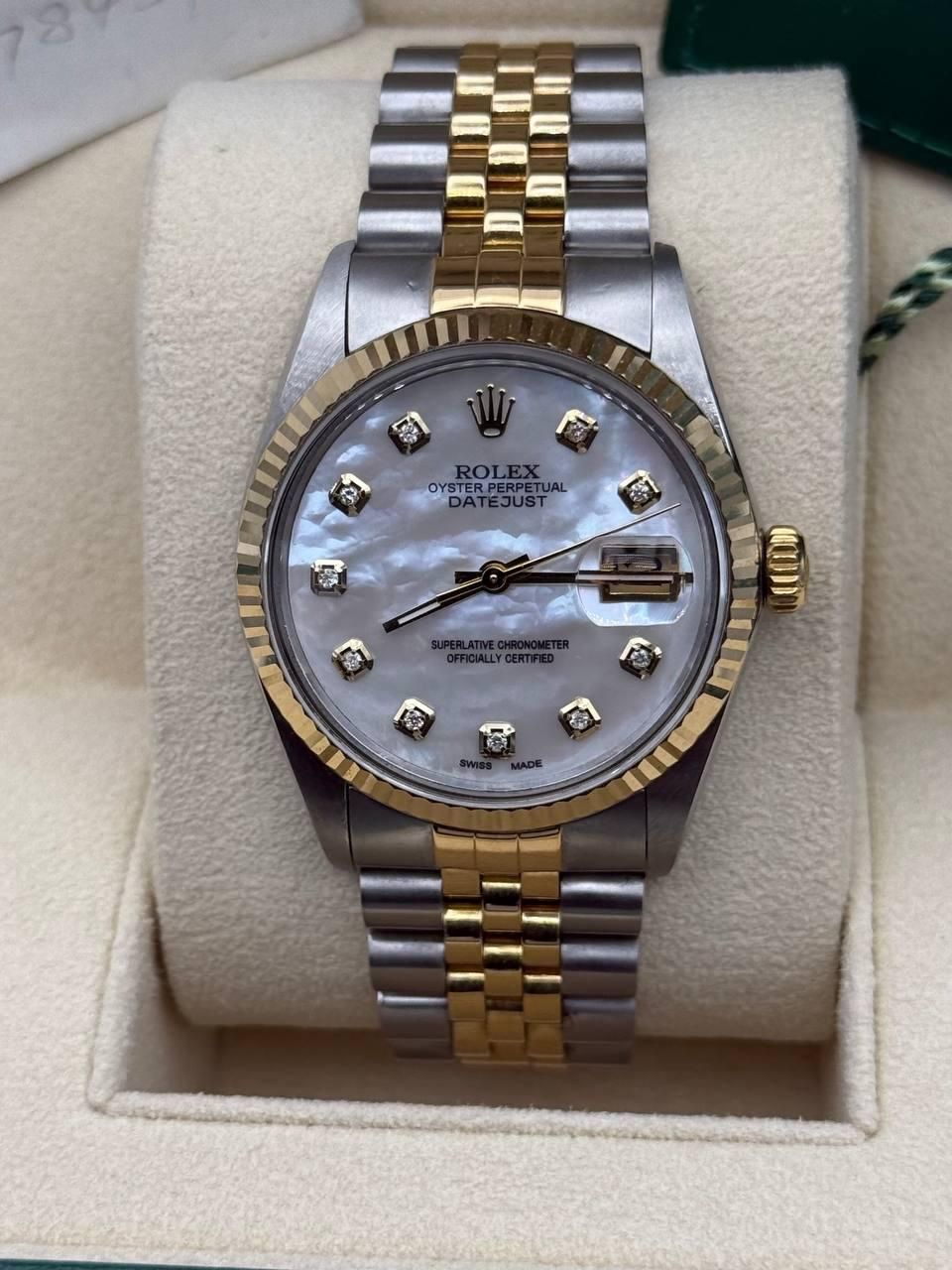 Rolex Datejust 36mm 18k yellow gold & Steel 16013 MOP diamond dial jubilee Full Set box papers