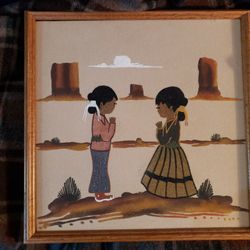 Wallace Watchman Collection  Vintage Collection Native American Navajo Children  Desert Scene  Navajo Sand Painting Navajo Tribal Art  