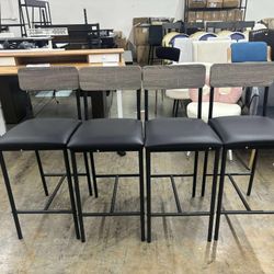 Bar Stools Set of 4 Kitchen with Footrest Grey Modern Contemporary Iron Wood Finish